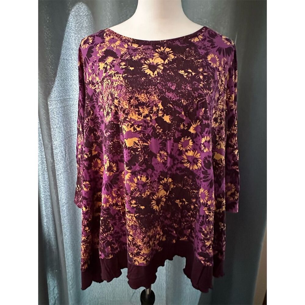 LOGO by Lori Goldstein Women's 2X Floral Blouse Multicolor Long Sleeve